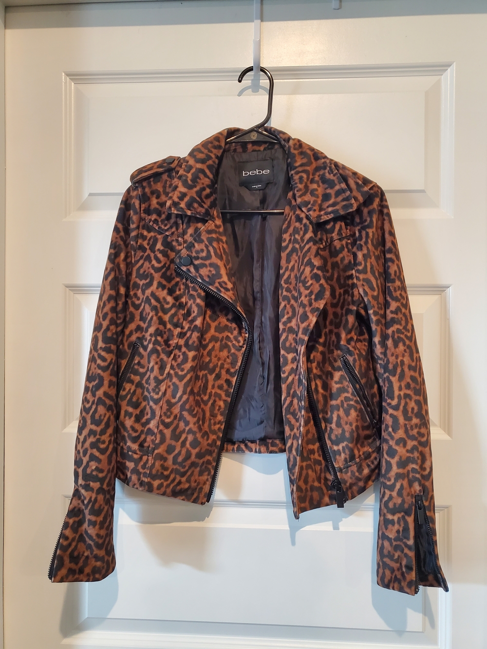 bebe Leopard-Print Faux Leather Moto Jacket in Brown/Black